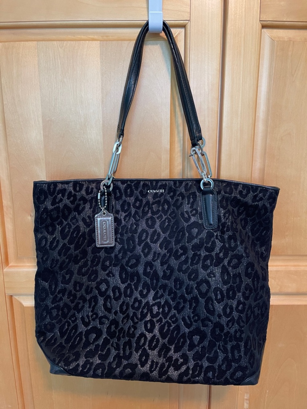 Coach Black Leopard Jacquard Tote
